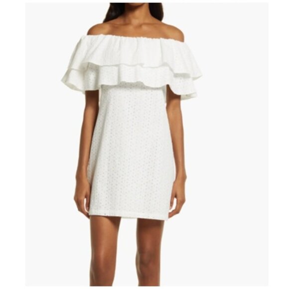 NWT Charles Henry White Eyelet Off the Shoulder 100% Cotton Dress Size Small - Picture 1 of 13
